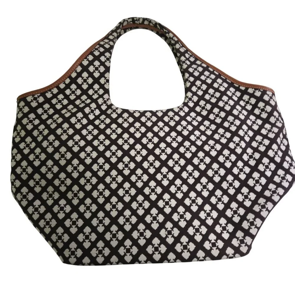 Kate Spade Logo Canvas Leather Shoulder Hobo Bucket Designer Bag Zip Closure